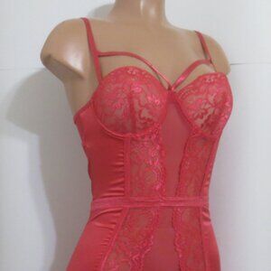 Frederick's of Hollywood Satin /Lace /Mesh Corset Raspberry M